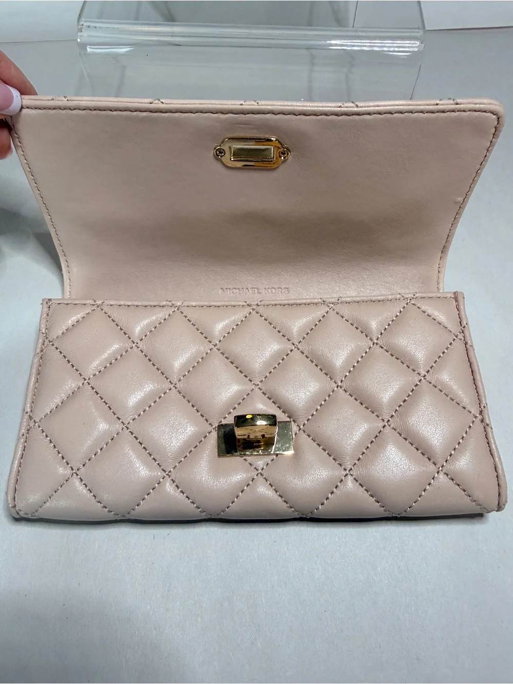 Michael Kors Quilted Blush Leather Wallet with Gold Hardware